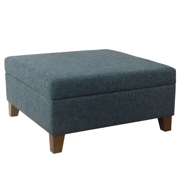 Leo Square Storage Ottoman, Textured Navy Blue, Dark Brown, 32 Inch -BM334193