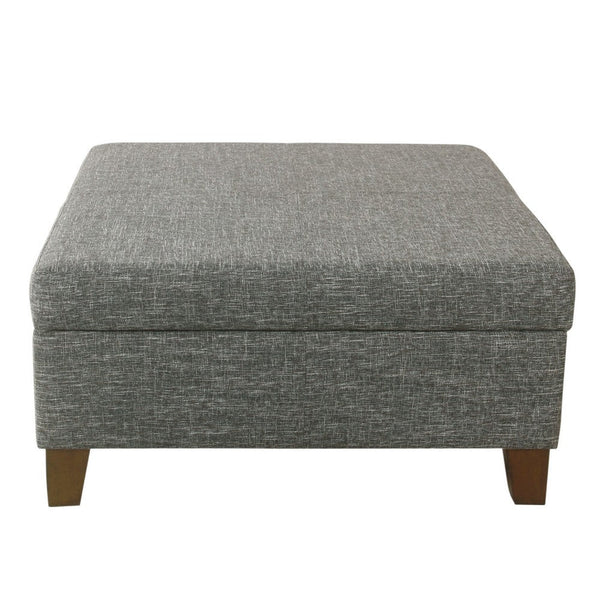 Leo Square Storage Ottoman, Textured Slate Gray, Dark Brown, 32 Inch -BM334194