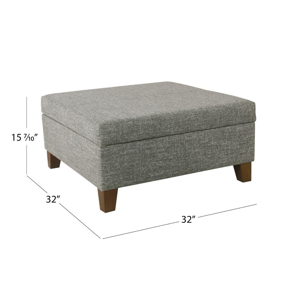 Leo Square Storage Ottoman, Textured Slate Gray, Dark Brown, 32 Inch -BM334194