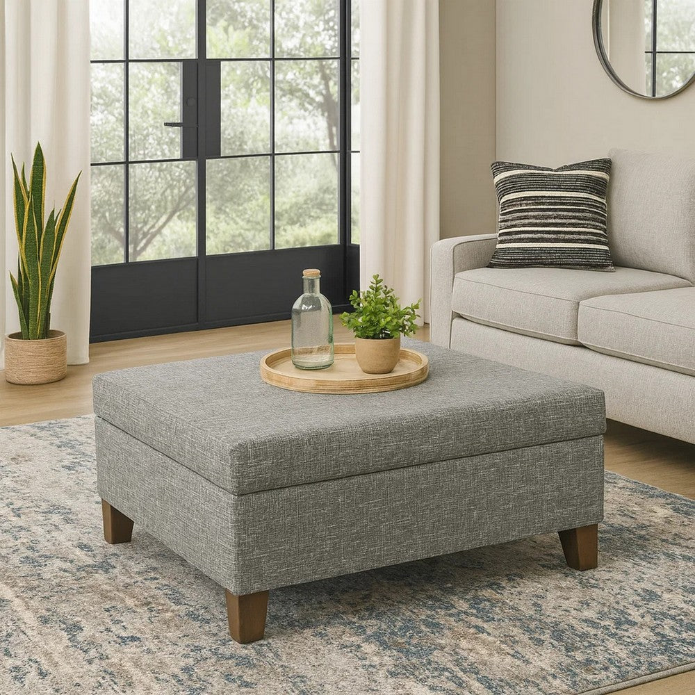 Leo Square Storage Ottoman, Textured Slate Gray, Dark Brown, 32 Inch -BM334194