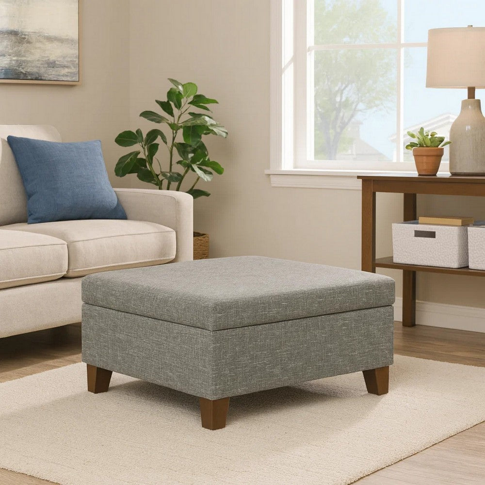 Leo Square Storage Ottoman, Textured Slate Gray, Dark Brown, 32 Inch -BM334194