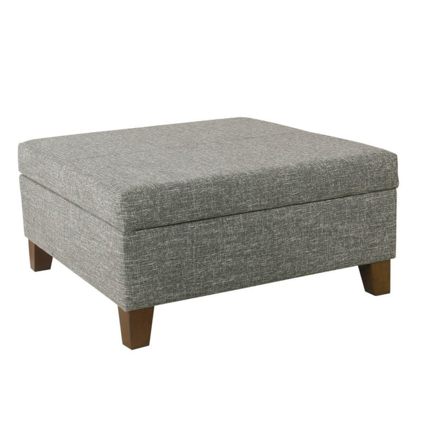 Leo Square Storage Ottoman, Textured Slate Gray, Dark Brown, 32 Inch -BM334194