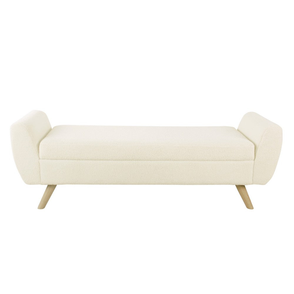 Rae Storage Bench Ottoman with Arms, Cream Sherpa, Brown, 60 Inch -BM334195