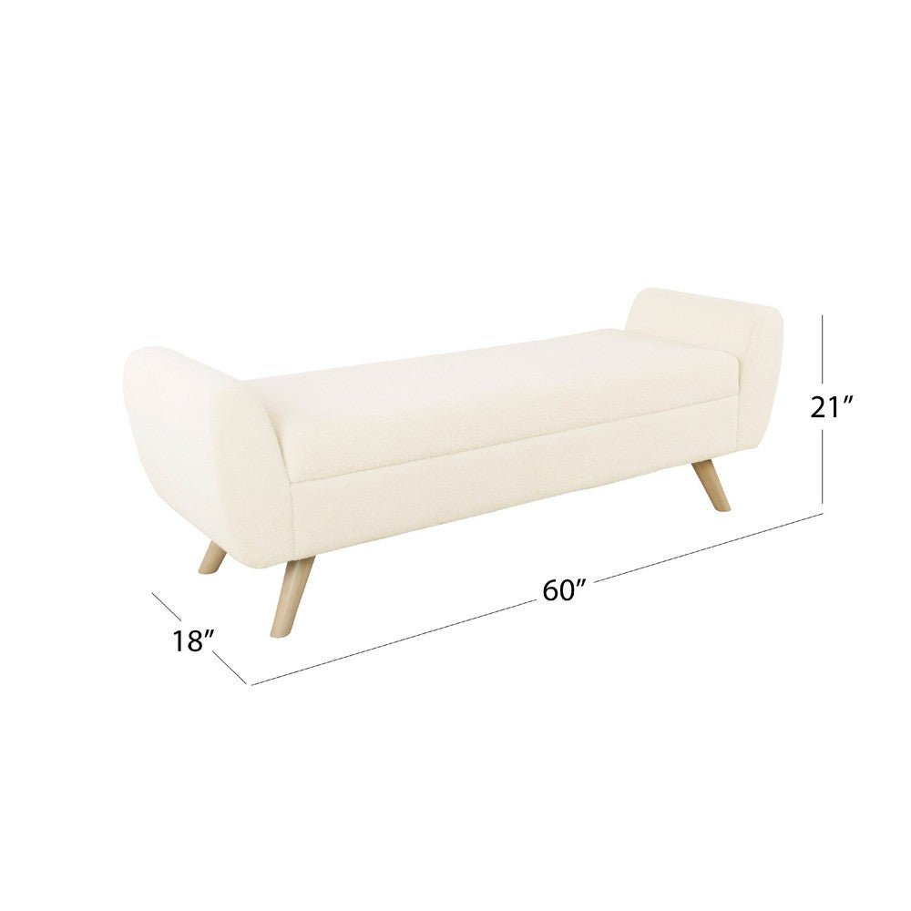 Rae Storage Bench Ottoman with Arms, Cream Sherpa, Brown, 60 Inch -BM334195