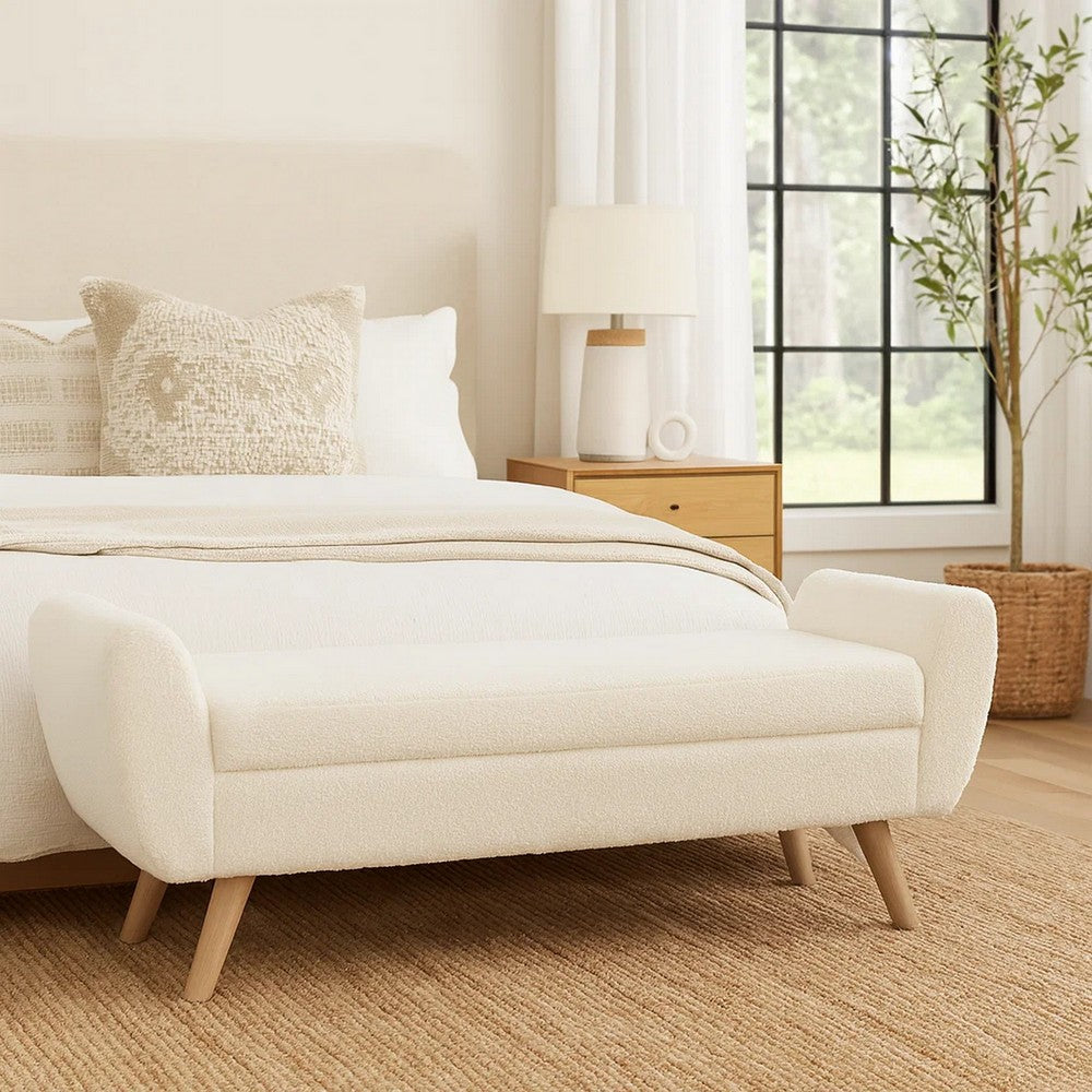 Rae Storage Bench Ottoman with Arms, Cream Sherpa, Brown, 60 Inch -BM334195