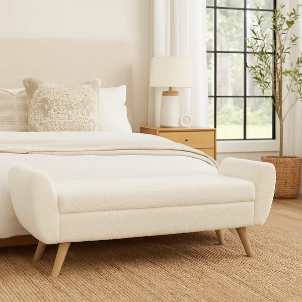 Rae Storage Bench Ottoman with Arms, Cream Sherpa, Brown, 60 Inch -BM334195