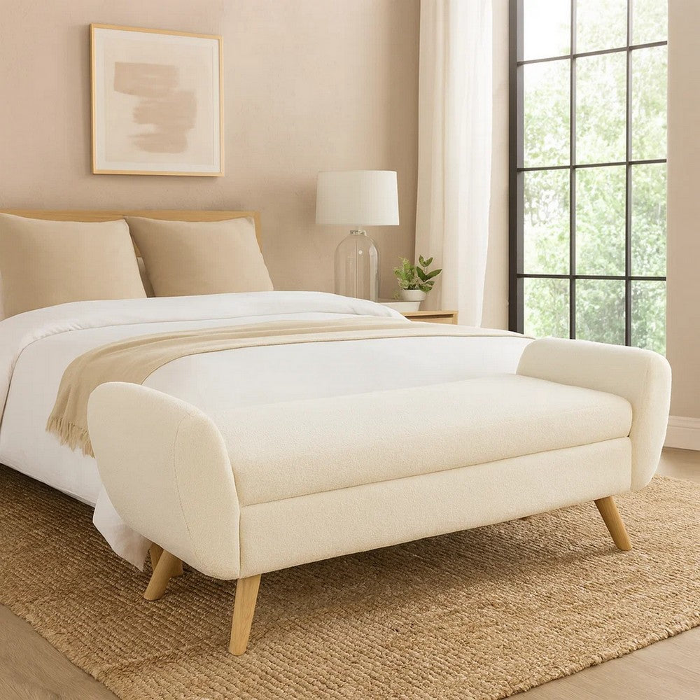 Rae Storage Bench Ottoman with Arms, Cream Sherpa, Brown, 60 Inch -BM334195