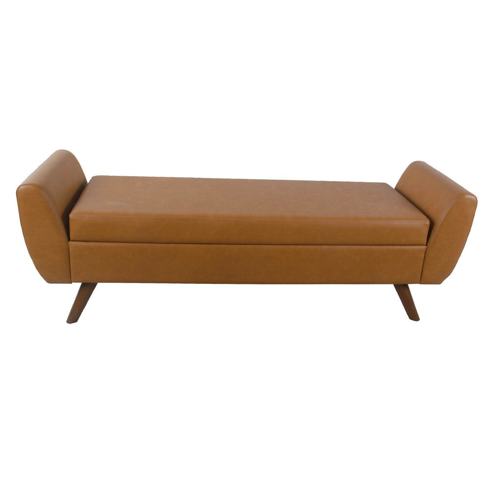 Rae Storage Bench Ottoman with Arms, Brown Faux Leather, Wood, 60 Inch -BM334196