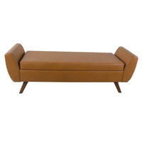 Rae Storage Bench Ottoman with Arms, Brown Faux Leather, Wood, 60 Inch -BM334196