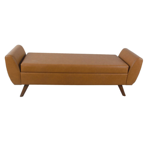 Rae Storage Bench Ottoman with Arms, Brown Faux Leather, Wood, 60 Inch -BM334196