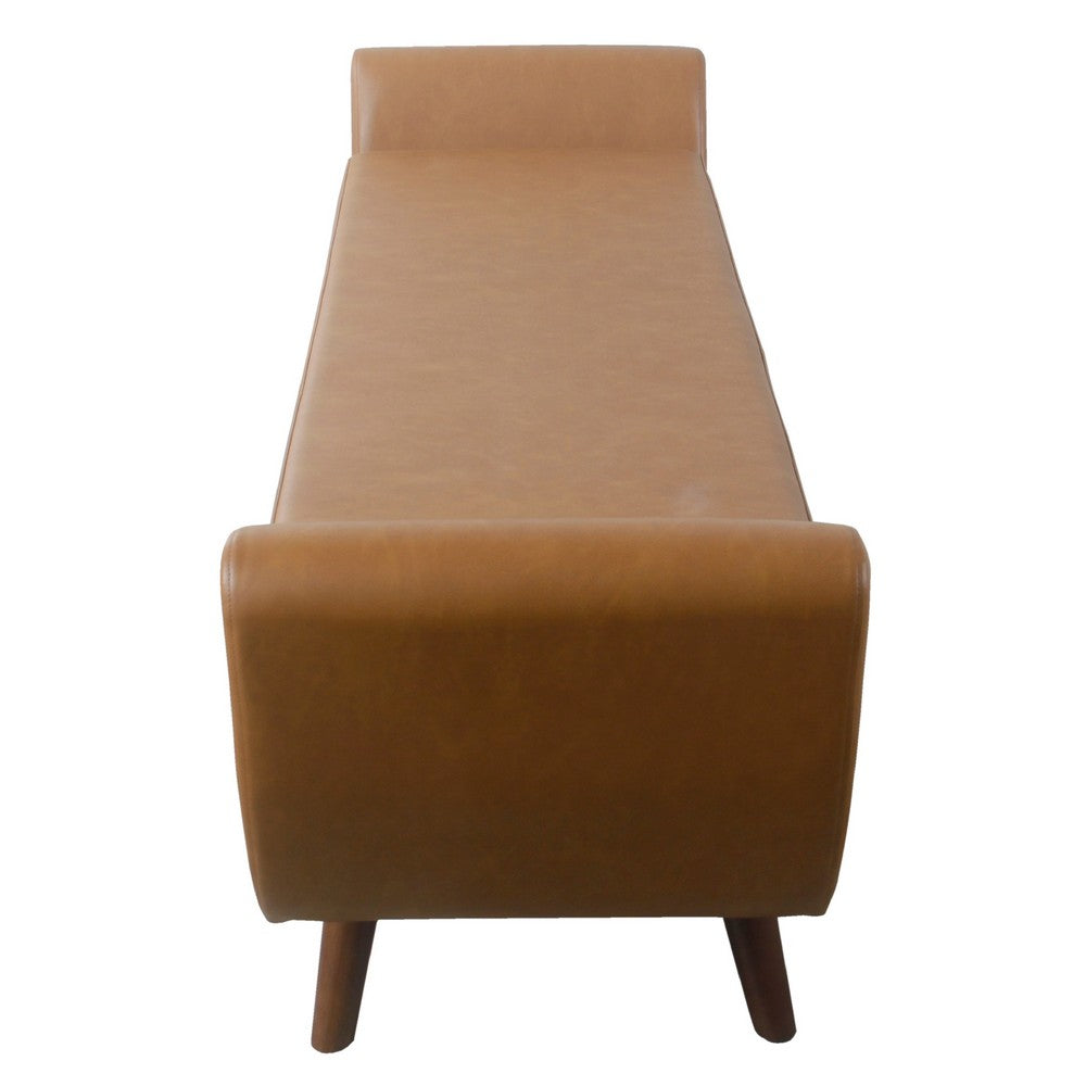 Rae Storage Bench Ottoman with Arms, Brown Faux Leather, Wood, 60 Inch -BM334196