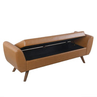 Rae Storage Bench Ottoman with Arms, Brown Faux Leather, Wood, 60 Inch -BM334196