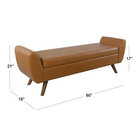 Rae Storage Bench Ottoman with Arms, Brown Faux Leather, Wood, 60 Inch -BM334196