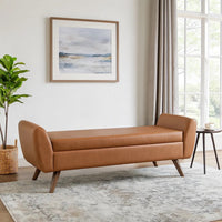 Rae Storage Bench Ottoman with Arms, Brown Faux Leather, Wood, 60 Inch -BM334196