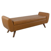 Rae Storage Bench Ottoman with Arms, Brown Faux Leather, Wood, 60 Inch -BM334196