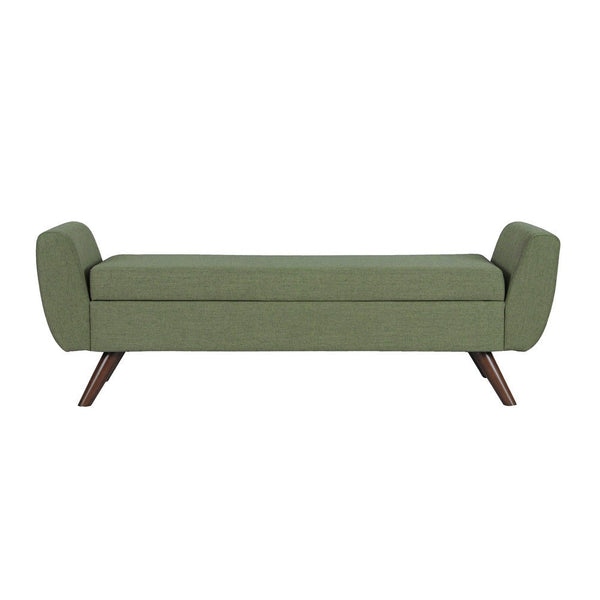 Rae Storage Bench Ottoman with Arms, Olive Green Woven Fabric, 60 Inch -BM334198