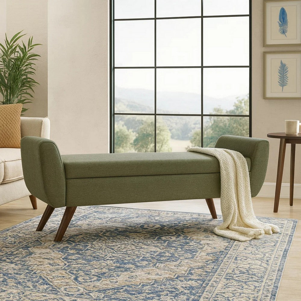Rae Storage Bench Ottoman with Arms, Olive Green Woven Fabric, 60 Inch -BM334198