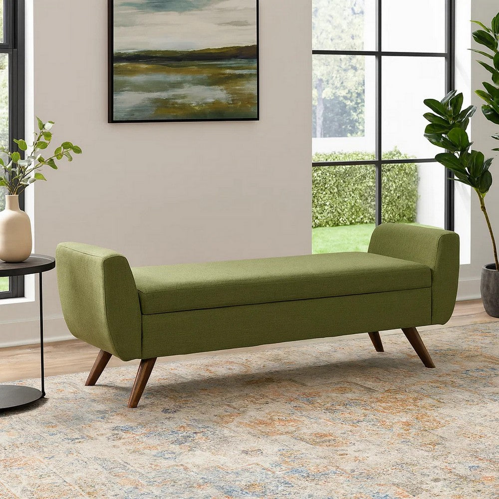 Rae Storage Bench Ottoman with Arms, Olive Green Woven Fabric, 60 Inch -BM334198