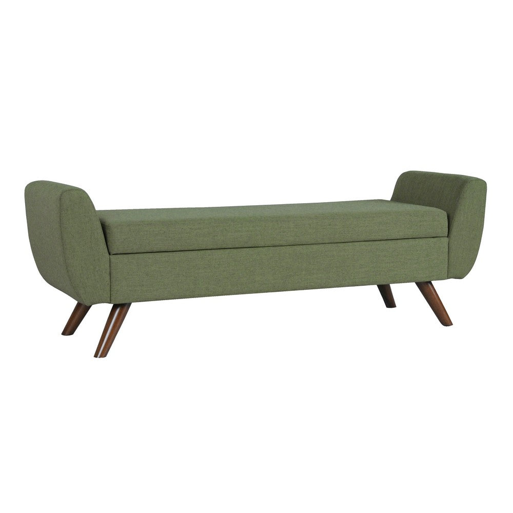 Rae Storage Bench Ottoman with Arms, Olive Green Woven Fabric, 60 Inch -BM334198