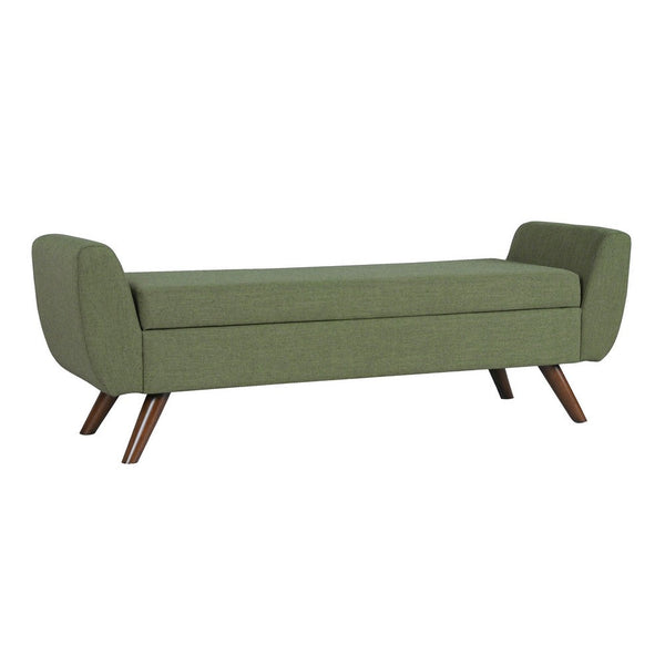 Rae Storage Bench Ottoman with Arms, Olive Green Woven Fabric, 60 Inch -BM334198