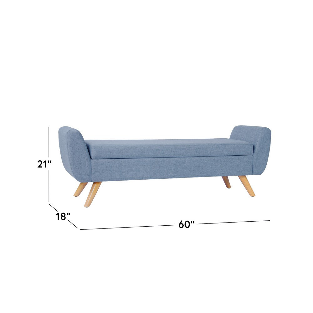 Rae Storage Bench Ottoman with Arms, French Blue Woven Fabric, 60 Inch -BM334199