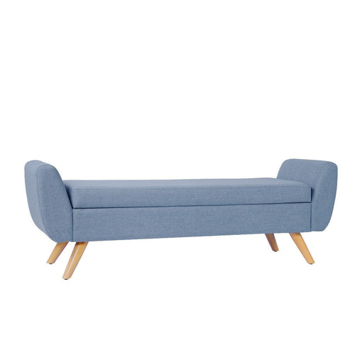 Rae Storage Bench Ottoman with Arms, French Blue Woven Fabric, 60 Inch -BM334199
