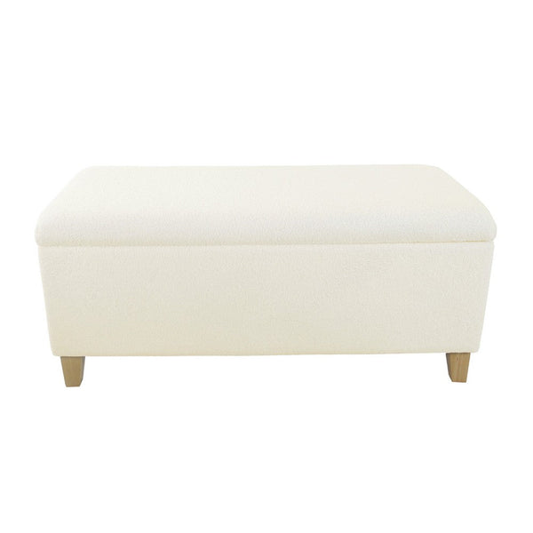 Liv Storage Bench Ottoman, Cream Sherpa, Natural Brown Wood, 42 Inch -BM334201