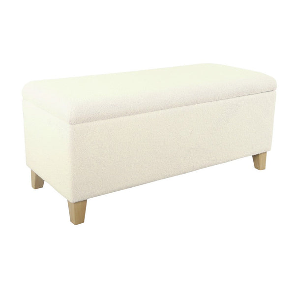 Liv Storage Bench Ottoman, Cream Sherpa, Natural Brown Wood, 42 Inch -BM334201