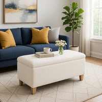 Liv Storage Bench Ottoman, Cream Sherpa, Natural Brown Wood, 42 Inch -BM334201