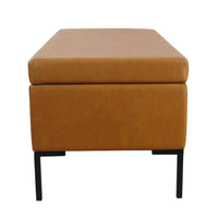 Ray Storage Bench Ottoman, Caramel Brown Faux Leather, Black, 42 Inch -BM334202