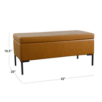 Ray Storage Bench Ottoman, Caramel Brown Faux Leather, Black, 42 Inch -BM334202