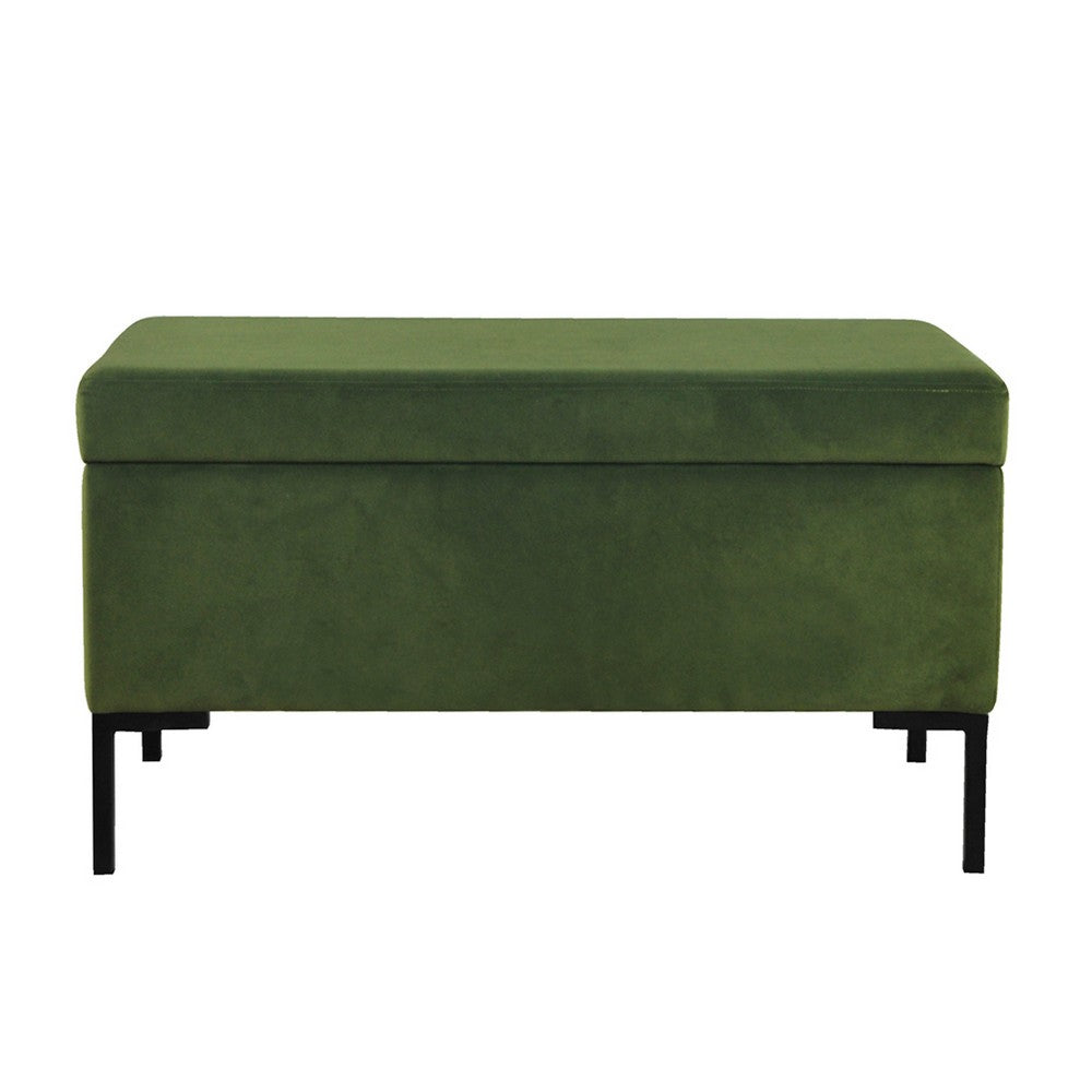 Ray Storage Bench Ottoman, Forest Green Velvet, Metal Legs, 32 Inch -BM334203