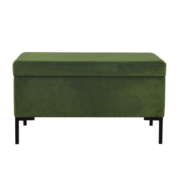 Ray Storage Bench Ottoman, Forest Green Velvet, Metal Legs, 32 Inch -BM334203