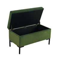 Ray Storage Bench Ottoman, Forest Green Velvet, Metal Legs, 32 Inch -BM334203