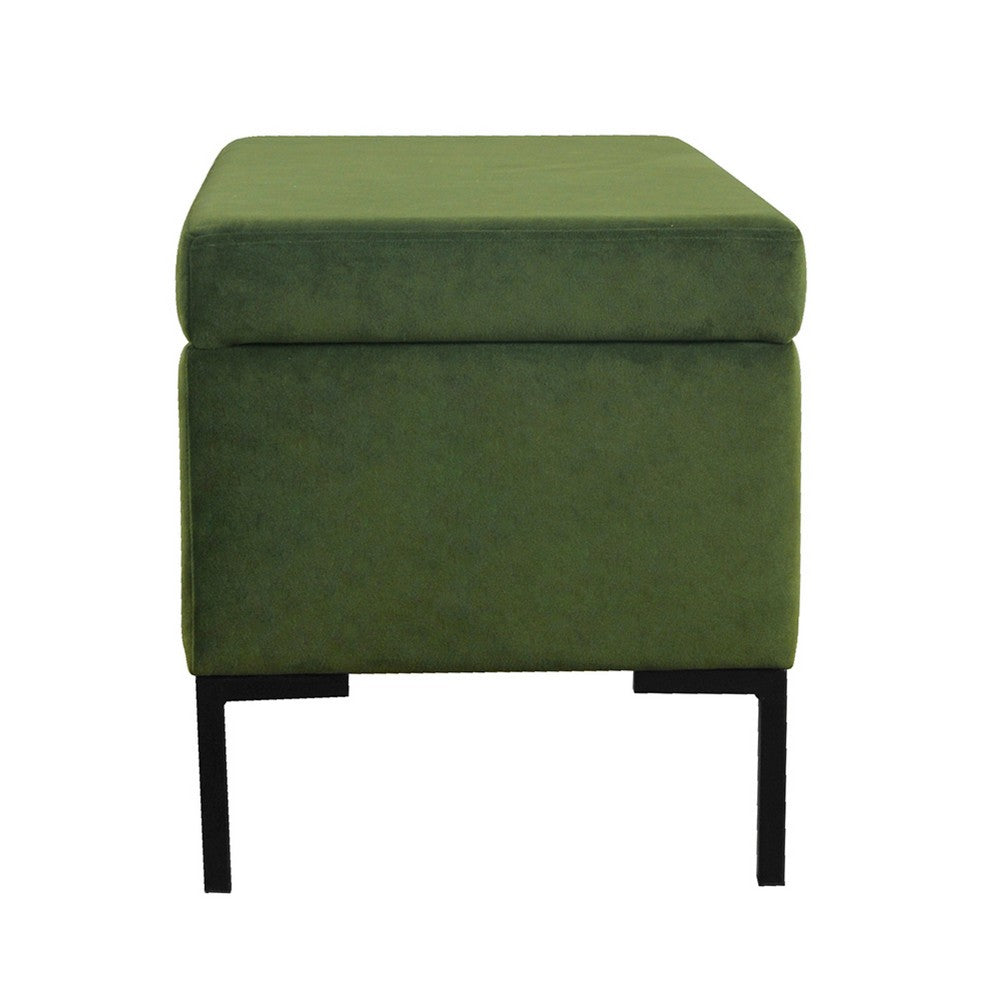 Ray Storage Bench Ottoman, Forest Green Velvet, Metal Legs, 32 Inch -BM334203