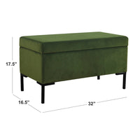 Ray Storage Bench Ottoman, Forest Green Velvet, Metal Legs, 32 Inch -BM334203