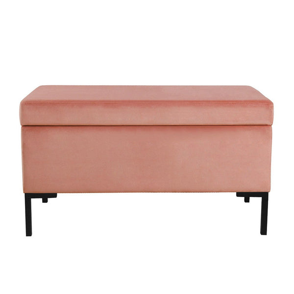 Ray Storage Bench Ottoman, Blush Pink Velvet, Metal Legs, 32 Inch -BM334204