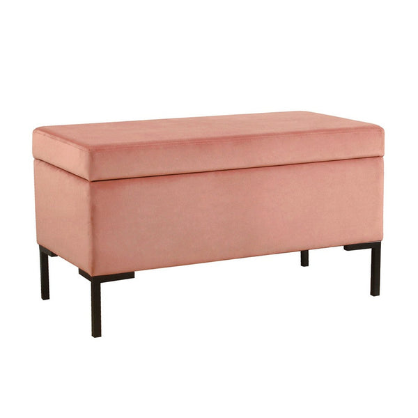 Ray Storage Bench Ottoman, Blush Pink Velvet, Metal Legs, 32 Inch -BM334204
