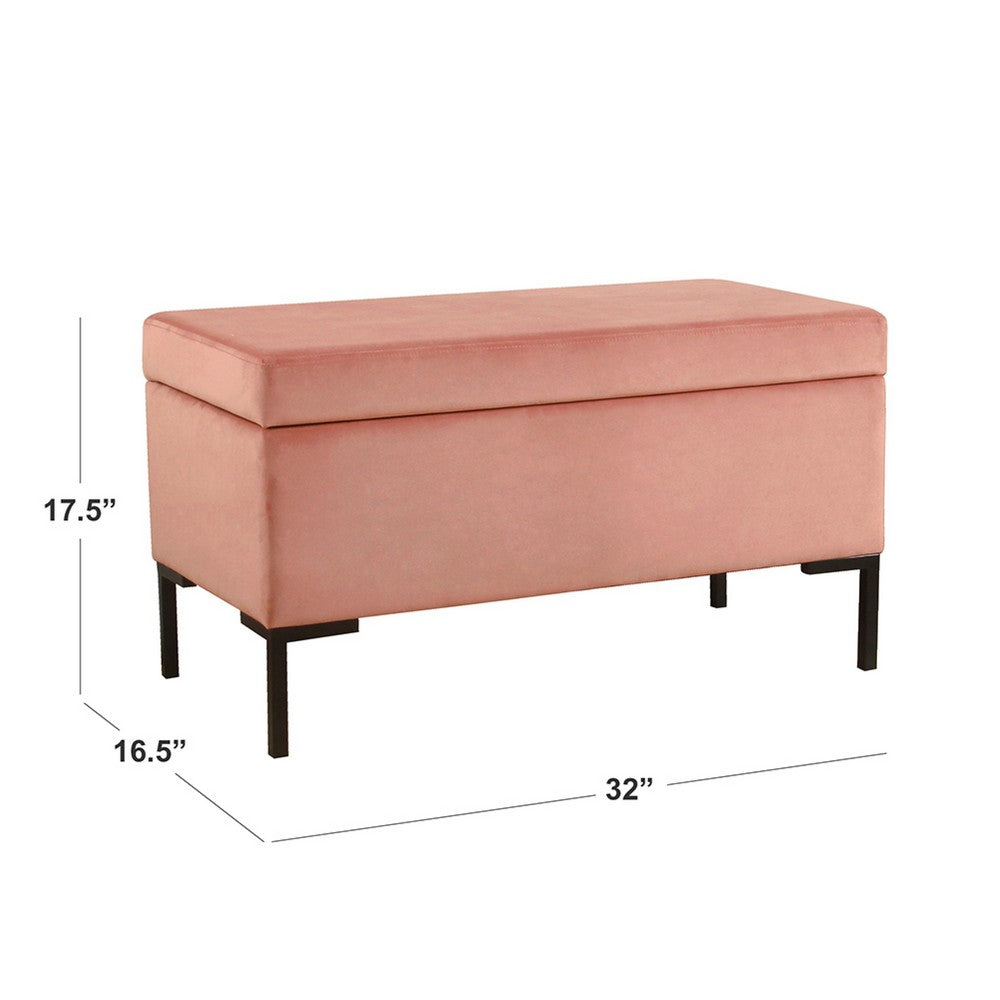 Ray Storage Bench Ottoman, Blush Pink Velvet, Metal Legs, 32 Inch -BM334204