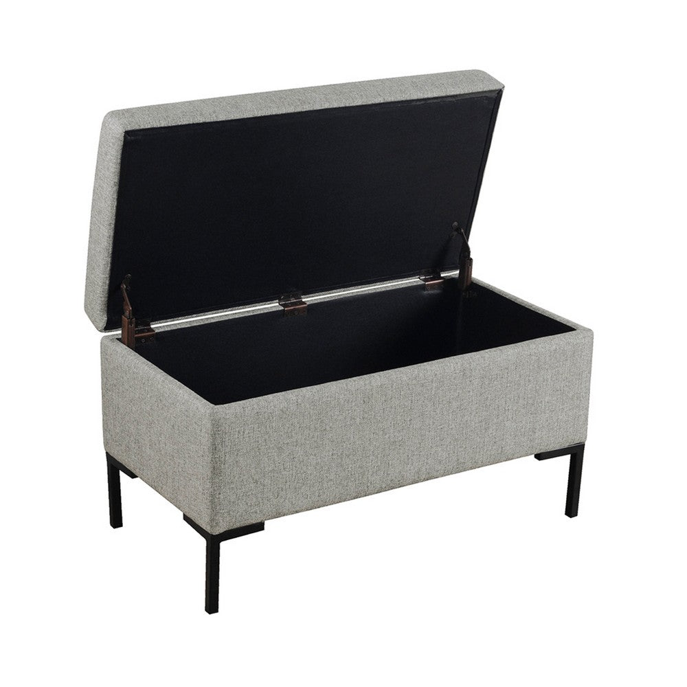 Ray Storage Bench Ottoman, Classic Gray Velvet, Metal Legs, 32 Inch -BM334205