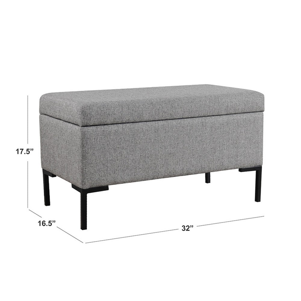 Ray Storage Bench Ottoman, Classic Gray Velvet, Metal Legs, 32 Inch -BM334205