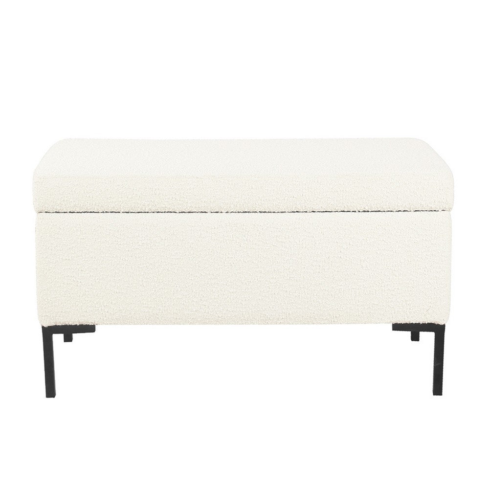 Ray Storage Bench Ottoman, Cream White Boucle, Metal Legs, 32 Inch -BM334206