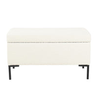 Ray Storage Bench Ottoman, Cream White Boucle, Metal Legs, 32 Inch -BM334206