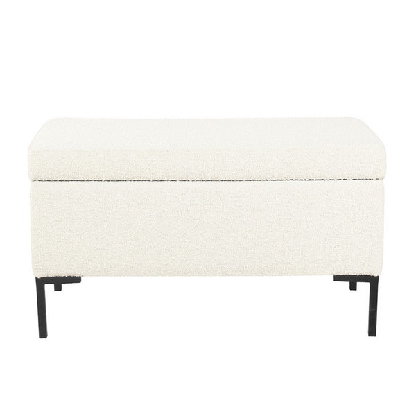 Ray Storage Bench Ottoman, Cream White Boucle, Metal Legs, 32 Inch -BM334206
