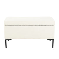 Ray Storage Bench Ottoman, Cream White Boucle, Metal Legs, 32 Inch -BM334206
