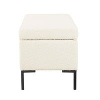 Ray Storage Bench Ottoman, Cream White Boucle, Metal Legs, 32 Inch -BM334206