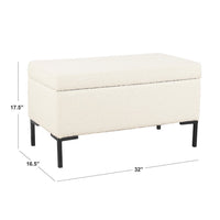 Ray Storage Bench Ottoman, Cream White Boucle, Metal Legs, 32 Inch -BM334206