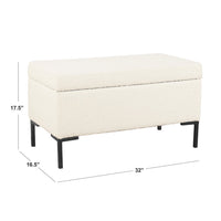 Ray Storage Bench Ottoman, Cream White Boucle, Metal Legs, 32 Inch -BM334206