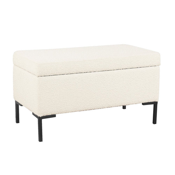 Ray Storage Bench Ottoman, Cream White Boucle, Metal Legs, 32 Inch -BM334206