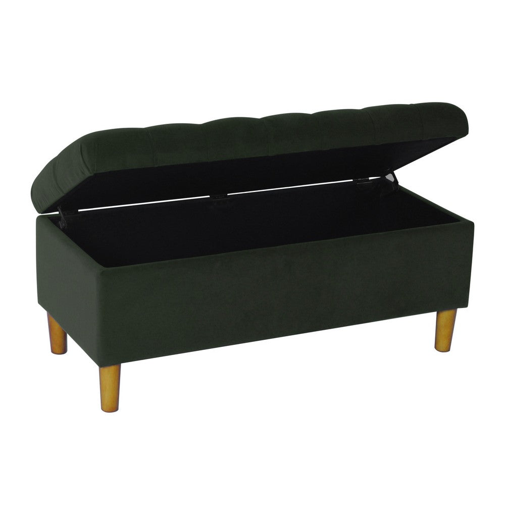 Sol Storage Bench Ottoman, Forest Green Soft Velvet, Brown, 40 Inch -BM334208